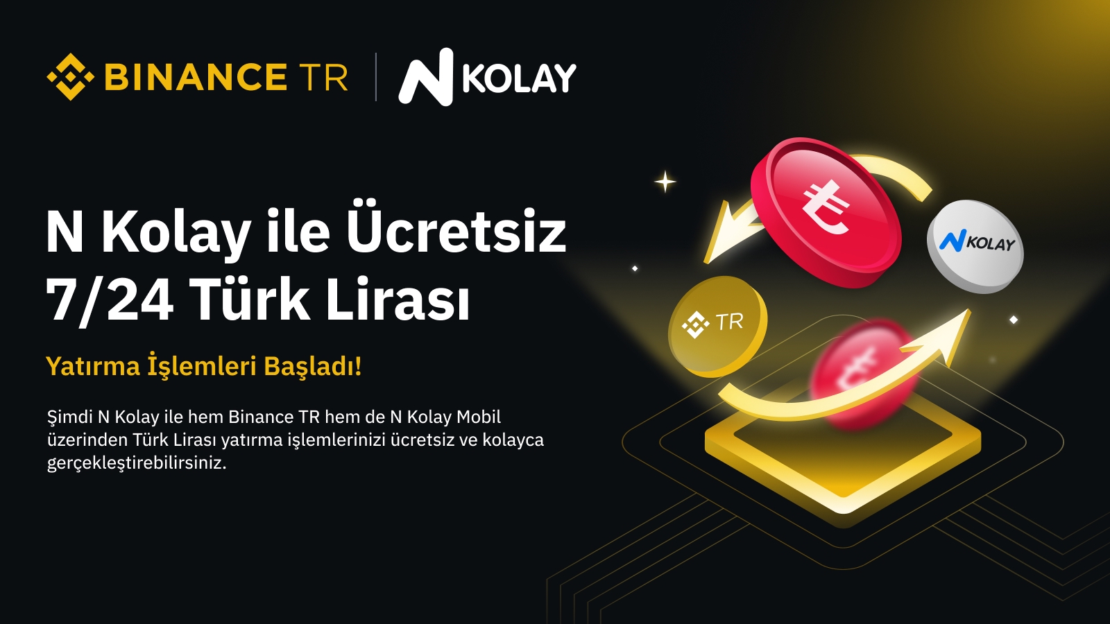 Komisyonsuz TL Transferinde Banka Sayısı 8’e Çıktı:  Binance TR ve N Kolay 7/24 Ücretsiz TL Transferi için Anlaştı