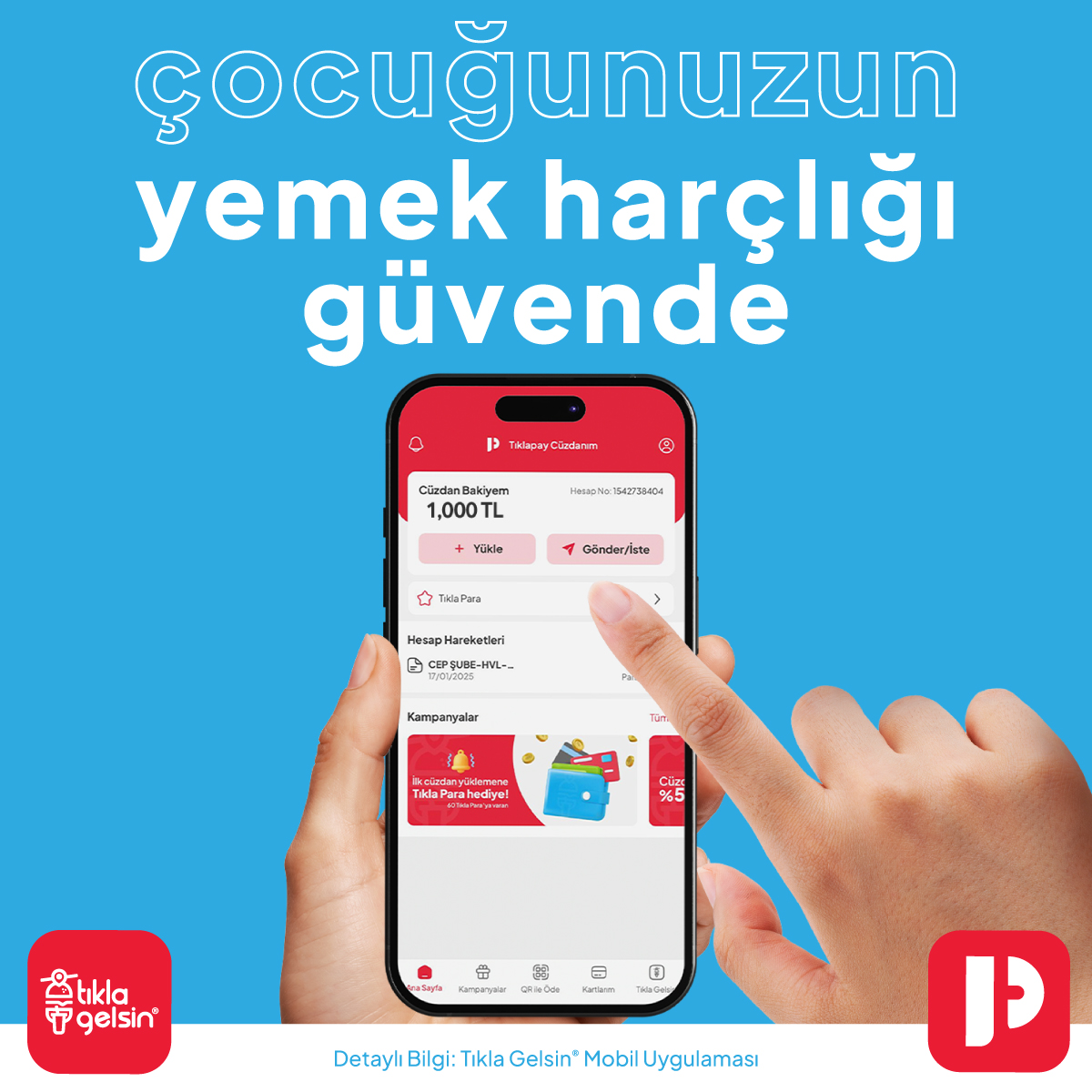 Tıkla Gelsin® ile Yeni Bir Deneyim:   Tıklapay® Cüzdan ile Çocuğunuza Yemek Harçlığı Göndermek Çok Kolay! 