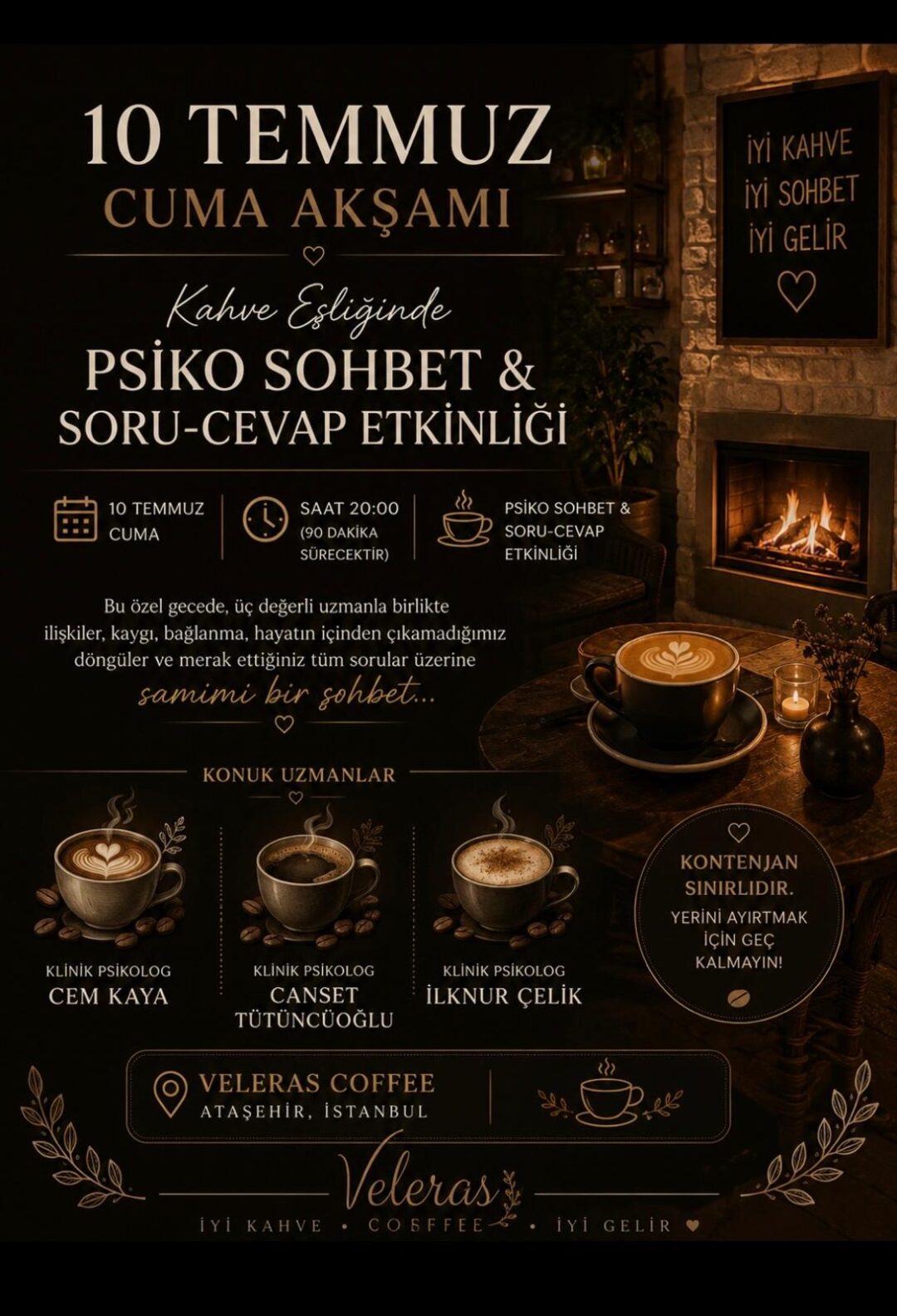 VELARAS COFFEE ATAŞEHİR DE; “Ruh Sağlığına Dair Merak Edilen Her Şey: Üç Klinik Psikologla Soru-Cevap”