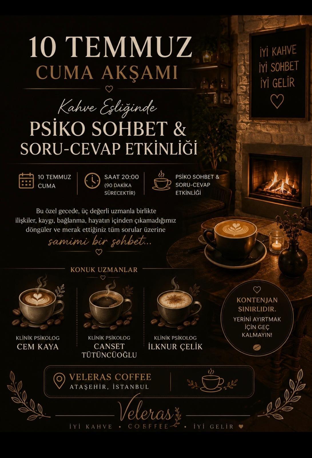 VELARAS COFFEE ATAŞEHİR DE; “Ruh Sağlığına Dair Merak Edilen Her Şey: Üç Klinik Psikologla Soru-Cevap”